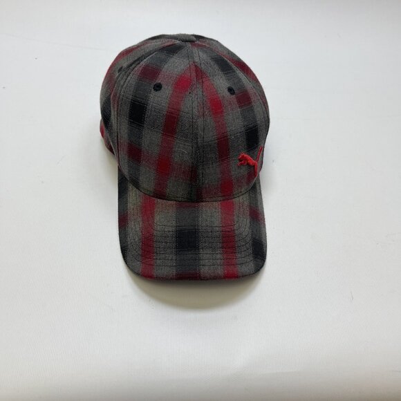 Y2K Puma Baseball Hat Cap Tartan Plaid Grey / Red Adjustable Lumberjack Casual - Picture 5 of 10